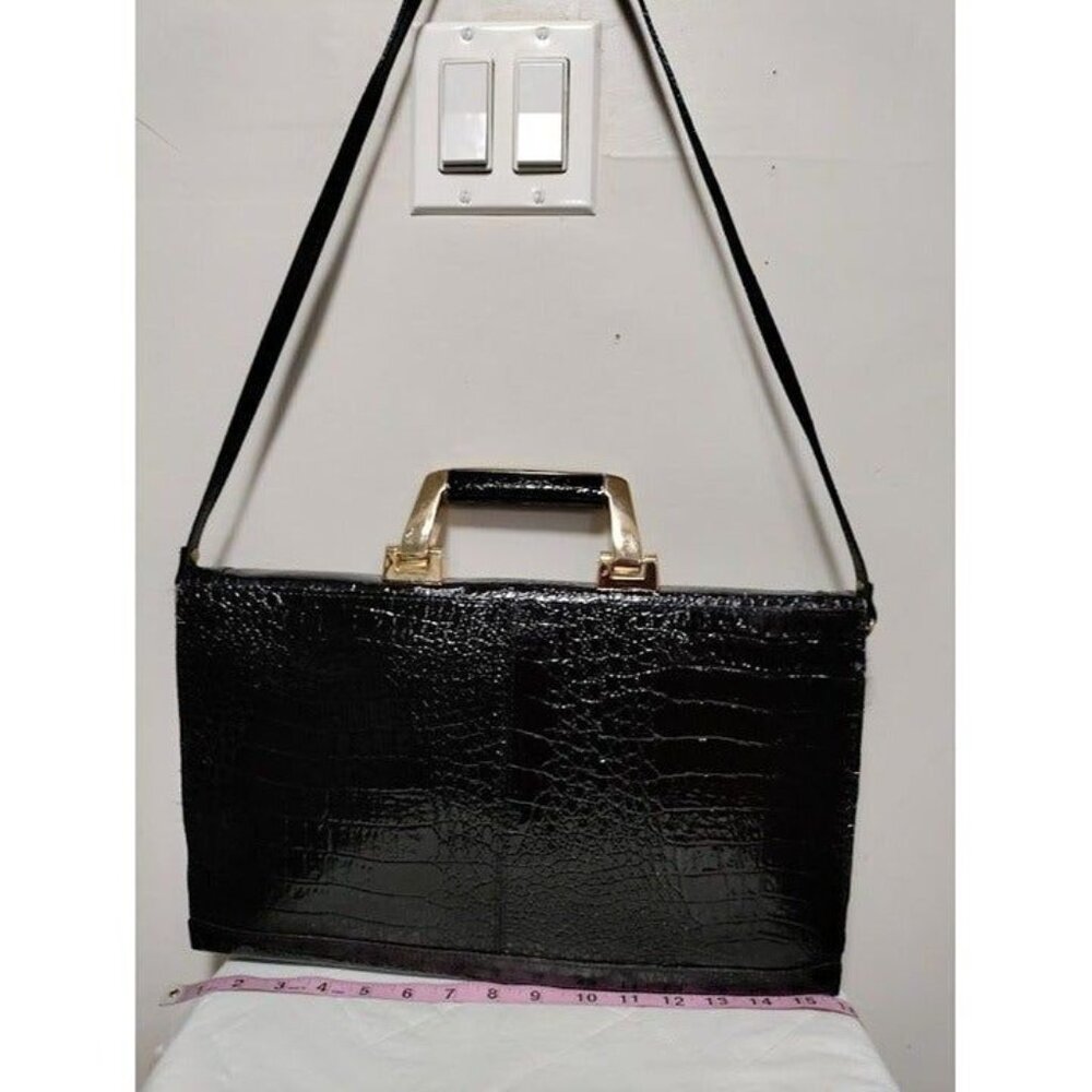 Vintage Sleek Stylish 80s Leather Detachable Strap Shoulder Hand Bag Black Brown - Picture 7 of 7